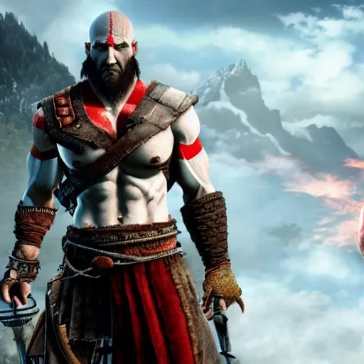 Prompt: kratos the god of war in the witcher 3 universe