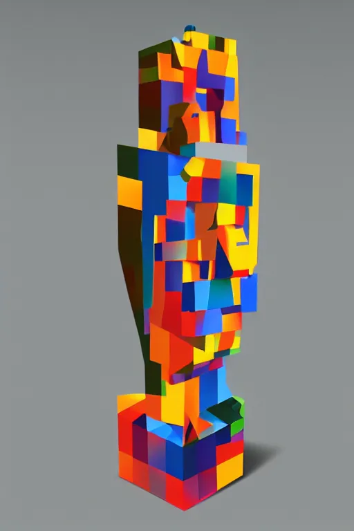 Image similar to cubist moai statue cutout digital illustration cartoon colorful beeple