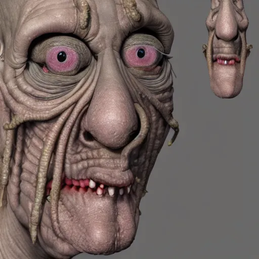 Image similar to squidward realistic skin 8k, detailed, high detailed, terrifying, eerie, deformed.