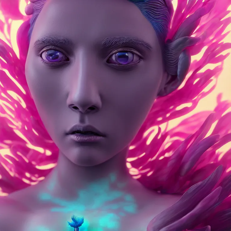 Image similar to goddess full painted acryllic sculpture close-up portrait. orchid bird phoenix jellyfish betta fish, intricate artwork by Tooth Wu and wlop and beeple. octane render, trending on artstation, greg rutkowski very coherent symmetrical artwork. cinematic, hyper realism, high detail, octane render, 8k