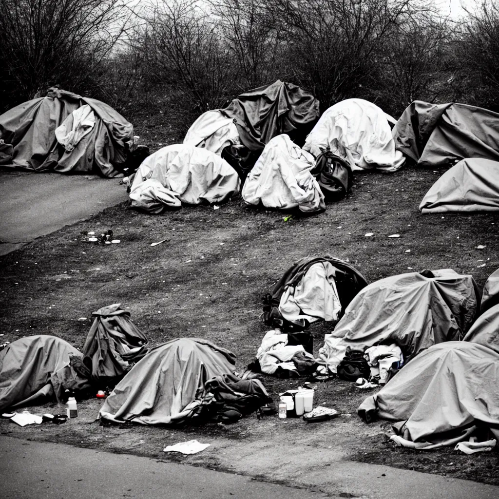 Prompt: an american homeless encampment