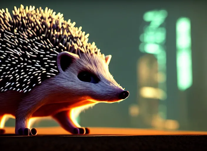 Prompt: portrait of a billy butcher hedgehog, on the background of a weird magical mechanical forest. Very detailed 8k. Fantasy cyberpunk horror. Sharp. Cinematic post-processing. Unreal engine. Nanite. Ray tracing. Parallax. Tessellation