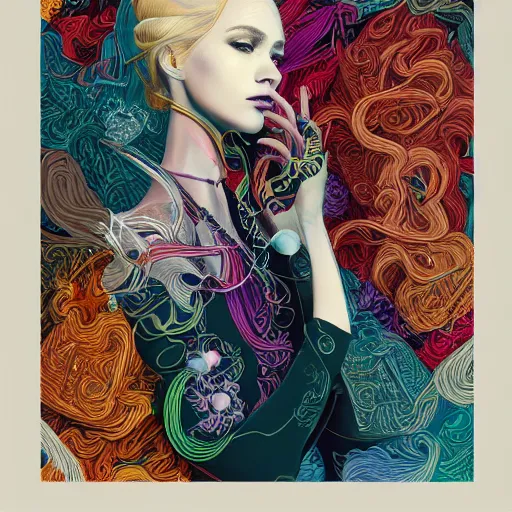 Image similar to a portrait of an incredibly beautiful, colorful, graceful, elegant, and sophisticated young blonde girl made of garlic, an ultrafine detailed illustration by james jean, intricate linework, bright colors, final fantasy, behance contest winner, vanitas, angular, altermodern, unreal engine 5 highly rendered, global illumination, radiant light, detailed and intricate environment