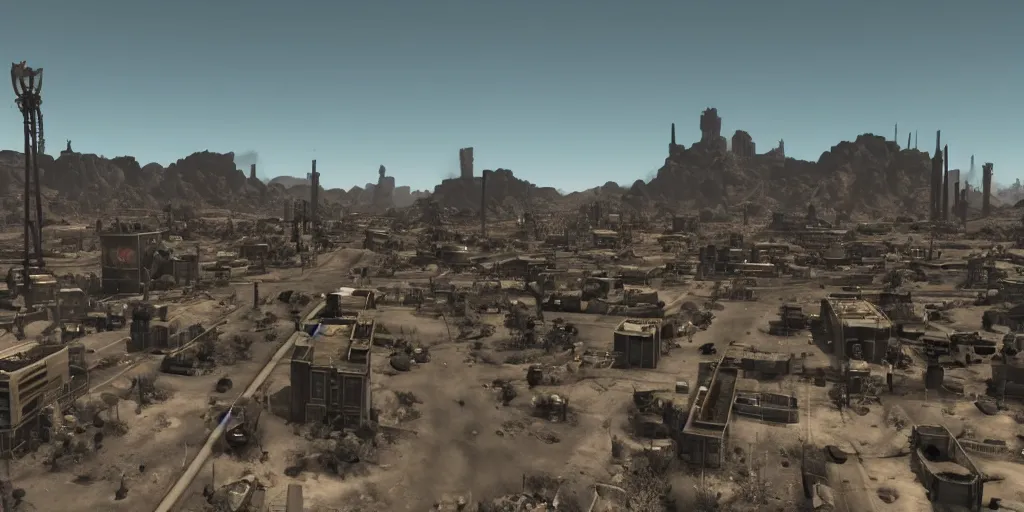 Image similar to a view from wide angle on new vegas city from fallout : new vegas game,