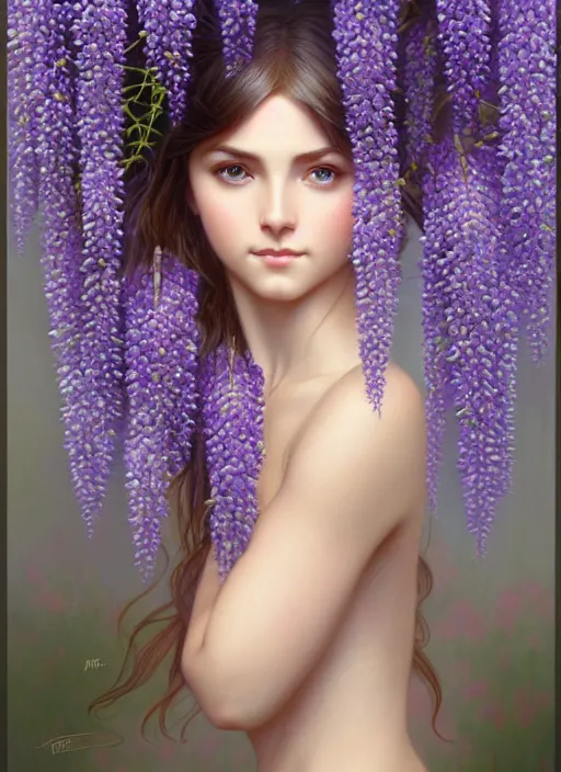 Prompt: perfectly detailed wisteria flowers!! blessed by nature with ever - increasing physical mental perfection, symmetrical! intricate, sensual features, highly detailed, biblical divine holy perfection!! digital painting, artstation, concept art, smooth, sharp focus, illustration, art by artgerm and greg rutkowski and alphonse mucha