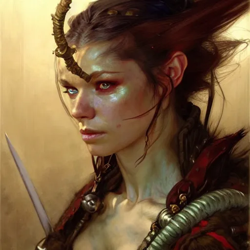 Image similar to highly detailed portrait of a fantasy rogue in the form of a beautiful halfling. d & d. art by donato giancola, eugene delacroix, ruan jia, carl larsson, peter mohrbacher. trending on artstation, intricate details, energetic composition, concept art, illustration, elegant art, global illuminaition