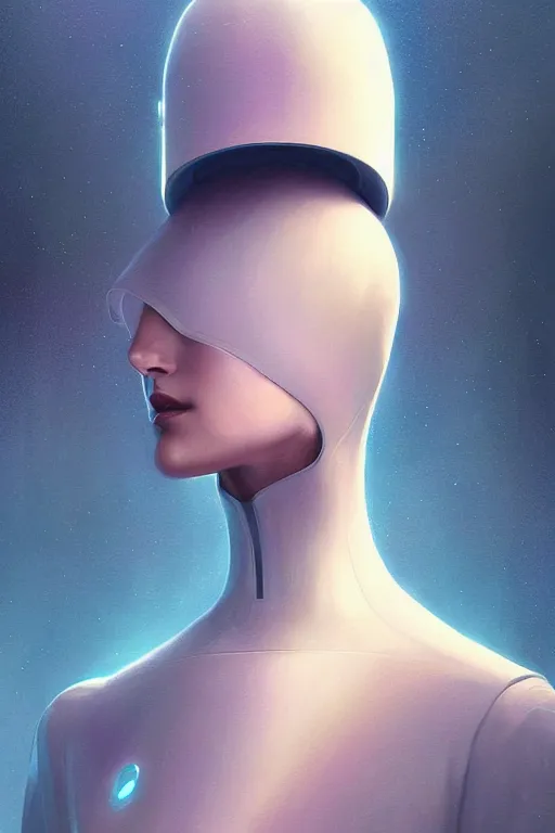 Image similar to futuristic clothing design, android mannequin character portrait, in the style of moebius, wlop, tom bagshaw, and waterhouse, cinematic lighting, beautiful, elegant, oil painting