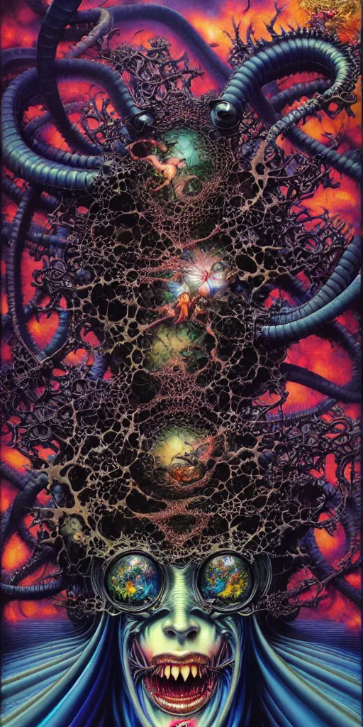 Prompt: realistic detailed image of Technological Nightmare Abomination Monster God by Lisa Frank, Ayami Kojima, Amano, Karol Bak, Greg Hildebrandt, and Mark Brooks, Neo-Gothic, gothic, rich deep colors. Beksinski painting, part by Adrian Ghenie and Gerhard Richter. art by Takato Yamamoto. masterpiece