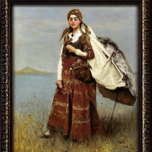 Image similar to female adventurer by alfred stevens