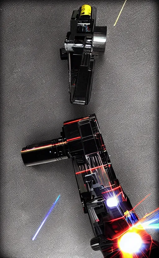 Prompt: “ geometric laser gun, floating in dark space ”