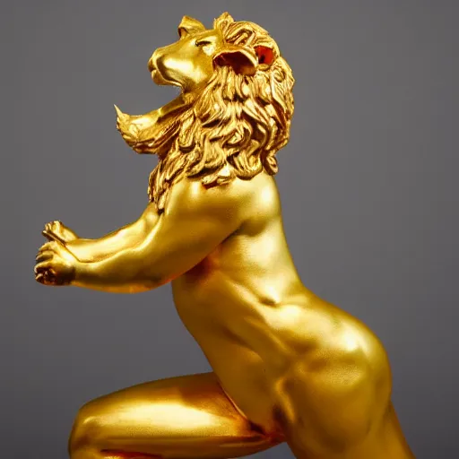 Prompt: golden statue of a lion wearing a leotard