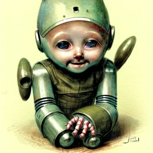 Image similar to ( ( ( ( ( 1 9 5 0 s robot elf baby. muted colors. ) ) ) ) ) by jean - baptiste monge