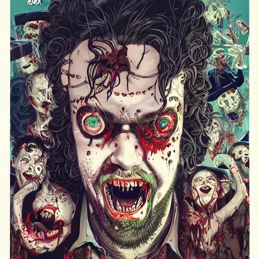 Image similar to portrait of crazy post malone zombie, symmetrical, glamour, by yoichi hatakenaka, masamune shirow, josan gonzales and dan mumford, ayami kojima, takato yamamoto, barclay shaw, karol bak, yukito kishiro