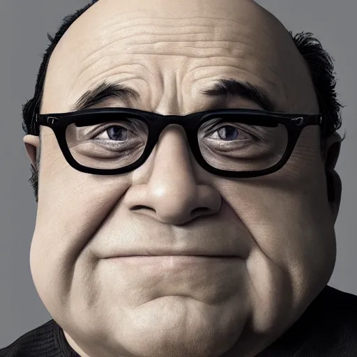 Image similar to hyperrealistic image of danny devito, stunning 3 d render inspired art by xiang duan and thomas eakes, perfect facial symmetry, hyper realistic texture, intricate, photorealistic, highly detailed attributes and atmosphere, dim volumetric cinematic lighting, 8 k octane detailed render, trending on artstation, masterpiece, stunning,