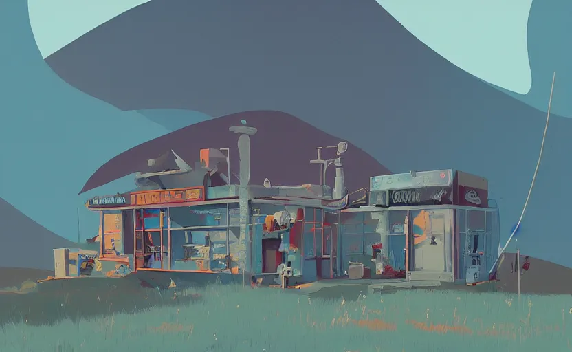 Image similar to old shop on a hill, james gilleard, print, game art