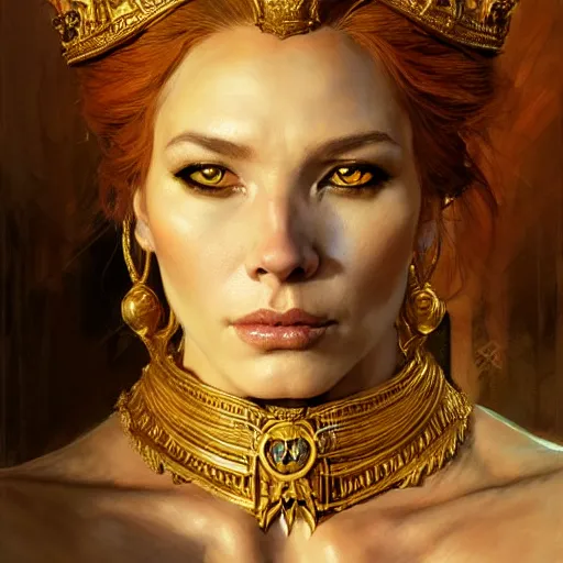 Image similar to highly detailed portrait of a majestic lioness queen in the form of a beautiful woman. d & d, art by gerald brom and ruan jia and carl larsson. trending on artstation, intricate details, energetic composition, golden ratio, concept art, illustration, elegant art