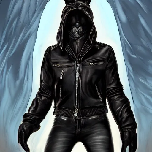 Prompt: A bunny wearing a leather jacket and leather jeans and leather gloves, trending on FurAffinity, energetic, dynamic, digital art, highly detailed, FurAffinity, high quality, digital fantasy art, FurAffinity, favorite, character art