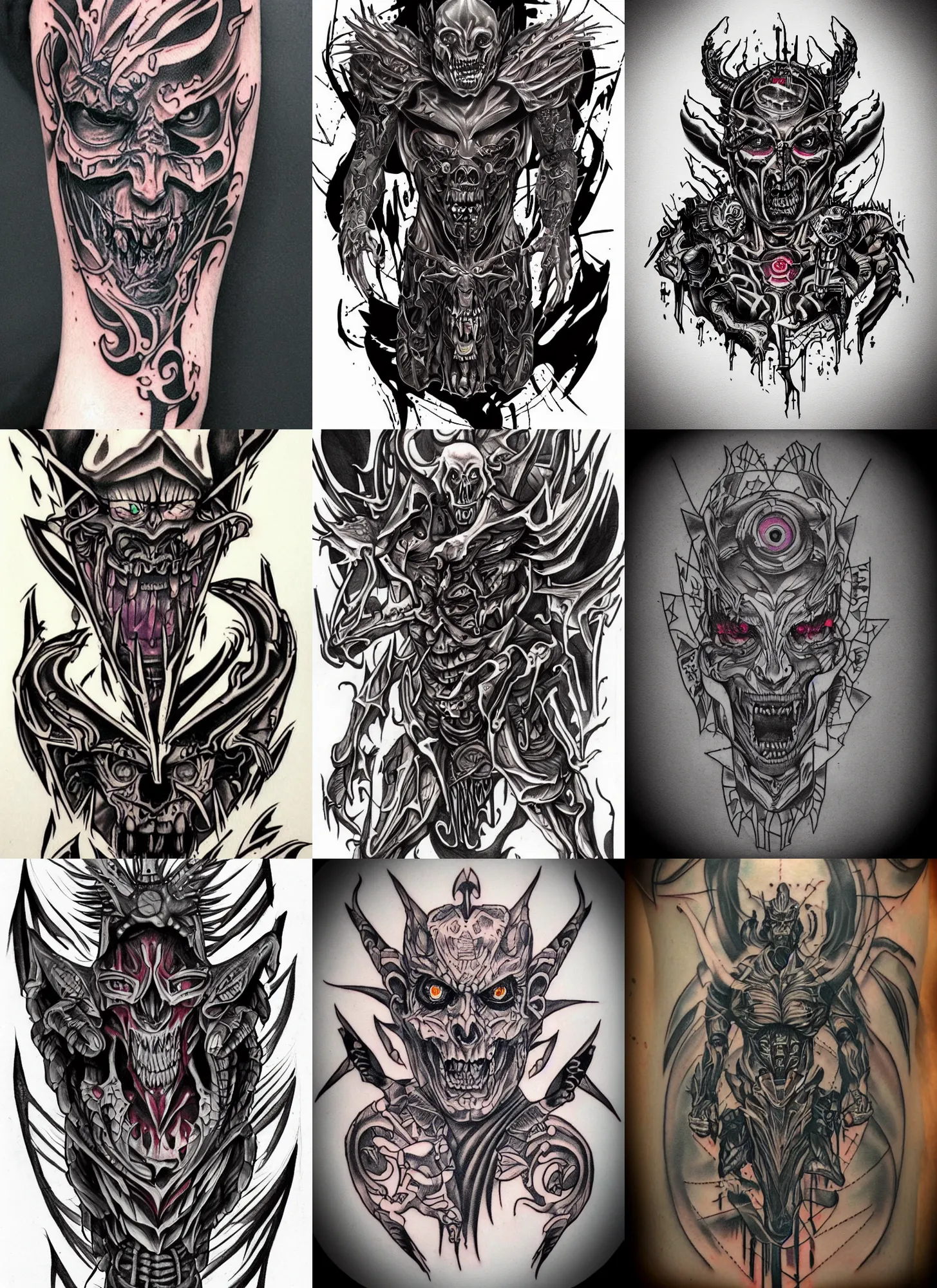 Image similar to Tattoo Design demonic cyborg