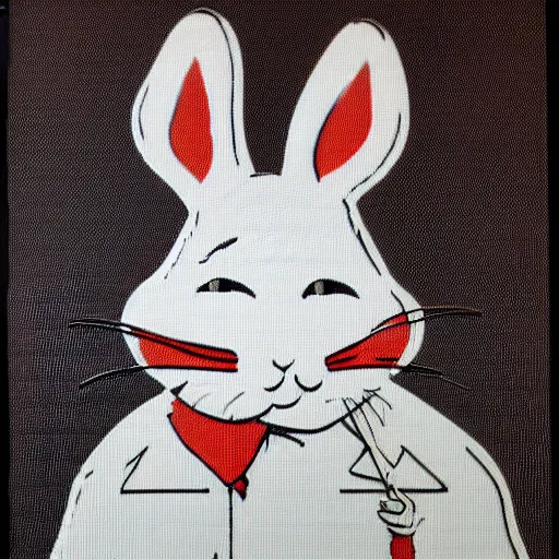 Image similar to individual furry bugs bunny silk screen portrait banksy style