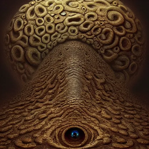 Image similar to a spiral made of eyes, smoke and teeths, 3d mandelbulb, by Zdzisław Beksiński, trending on ArtStation