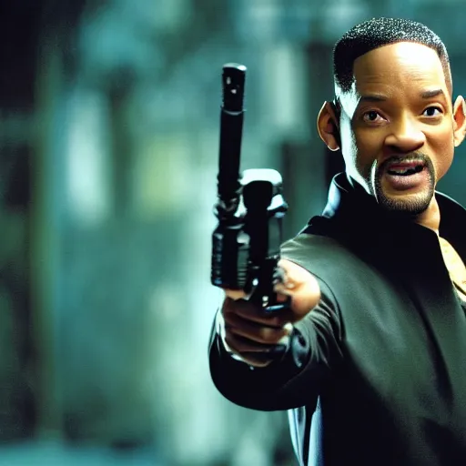 Image similar to A still of Will Smith as Neo from The Matrix. Extremely detailed. Beautiful. 4K. Award winning.