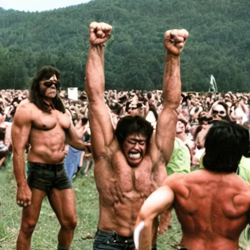 Prompt: hulk performing at woodstock