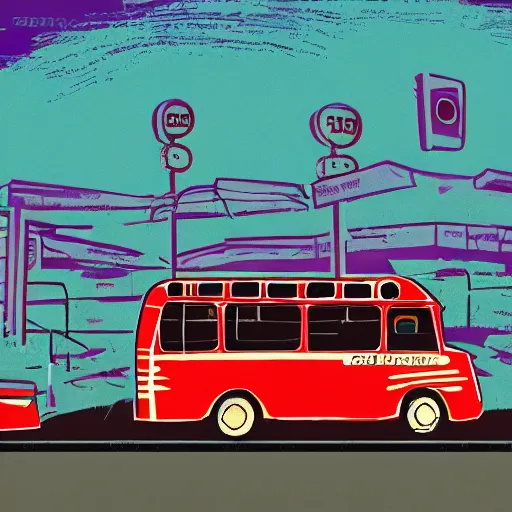 Prompt: soviet bus stop, in the style of daniel johnston and outsider art, 8k, line brush, overlaid with soviet adverts