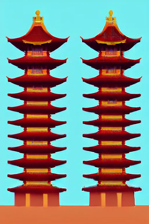 Prompt: minimalist boho style art of colorful quanzhou, twin stone pagodas at kaiyuan temple, llustration, vector art