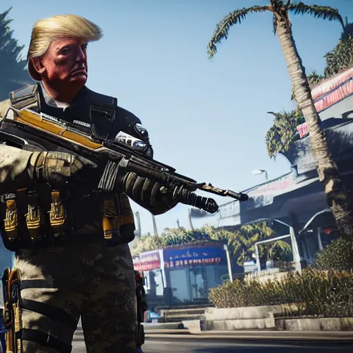 Prompt: a screenshot of Donald Trump in Call of Duty: Black Ops 3