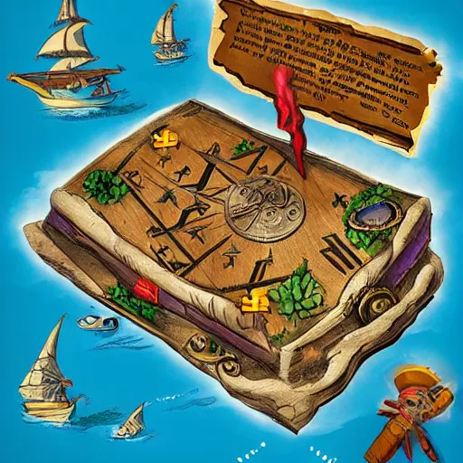 Prompt: pirate treasure map with an x marking the spot, concept art, illustrated, highly detailed, high quality, bright colors, optimistic,