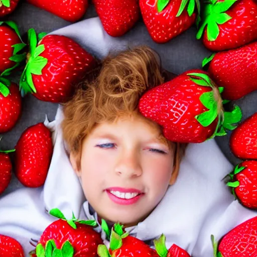Prompt: kid that ate too many strawberries and got sick, ultrarealistic, 8k