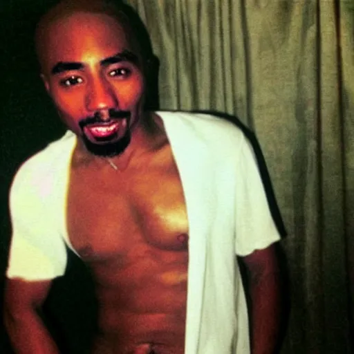 Prompt: “ 2 pac posing in front of his stash of gamer girl bathwater ”