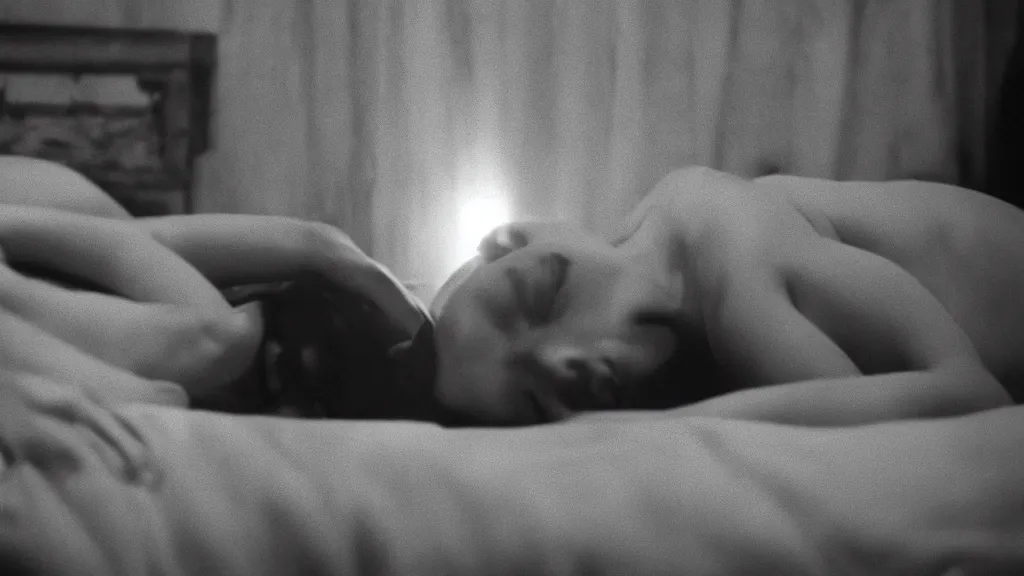 Image similar to movie still of having sleep paralysis, cinematic composition, cinematic light, criterion collection, by