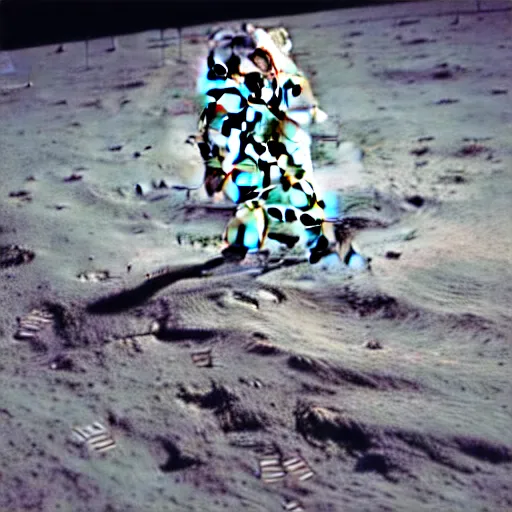 Prompt: a man doing a back bend on the moon