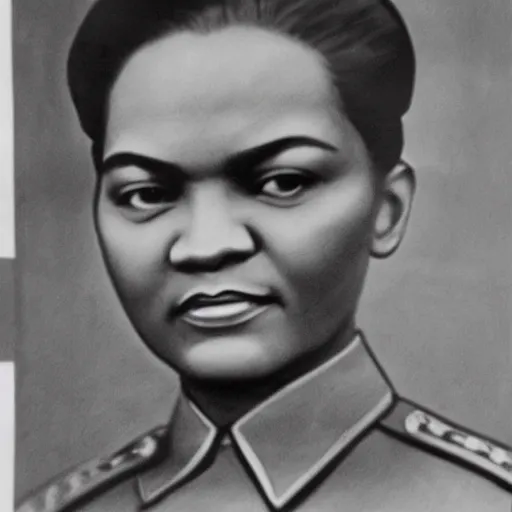 Prompt: candace owens, authoritarian, portrait, Mao Zedong propaganda, WWII propaganda, red white and blue