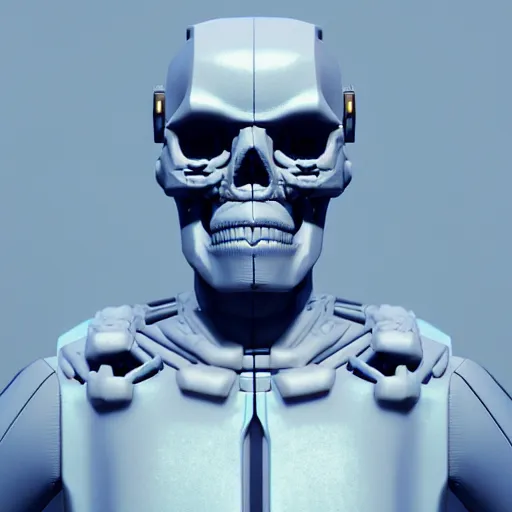 Image similar to portrait of cybernetic overlord of the metaverse, skull, hard clay, ceramics, reflections, ambient occlusion, raytracing, unreal engine 5, 8 - bit graphics, by beeple