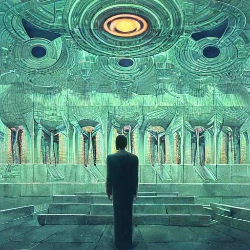 Image similar to fbi agent having psychedelic geometric visions, beksinski, wayne barlowe, very coherent symmetrical artwork, cinematic, hyper realism, high detail, octane render, 8 k