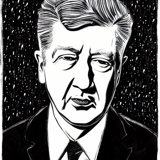 Image similar to portrait of David Lynch by Joe fenton, b&w and yellow