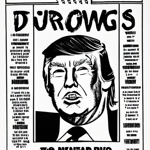 Prompt: 1980 punk xerox fanzine copy of Donald Trump, drawn by Tom of Finland