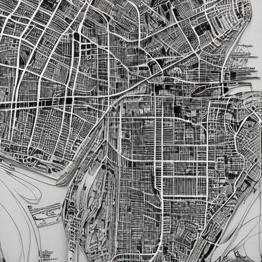 Image similar to very detailed, intricate, artsy, grotosque, new york map, artstation, by gareth fuller and claire brewster