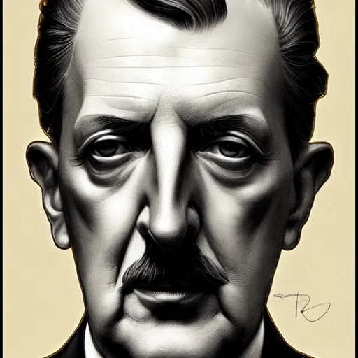 Image similar to symmetry!! intense portrait of charles de gaulle, intricate, elegant, highly detailed, my rendition, digital painting, artstation, concept art, smooth, sharp focus, illustration, art by artgerm and greg rutkowski and alphonse mucha