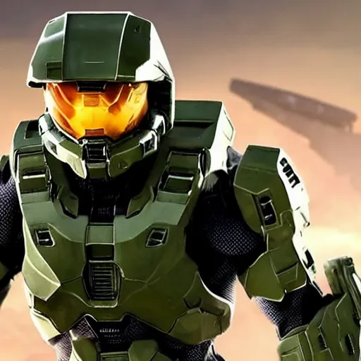 Prompt: halo infinite, master chief taking his helmet off revealing another helmet