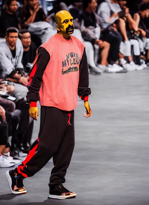 Image similar to hyperrealistic and heavy detailed air jordan runway show of homer simpson, leica sl 2 5 0 mm, vivid color, high quality, high textured, real life