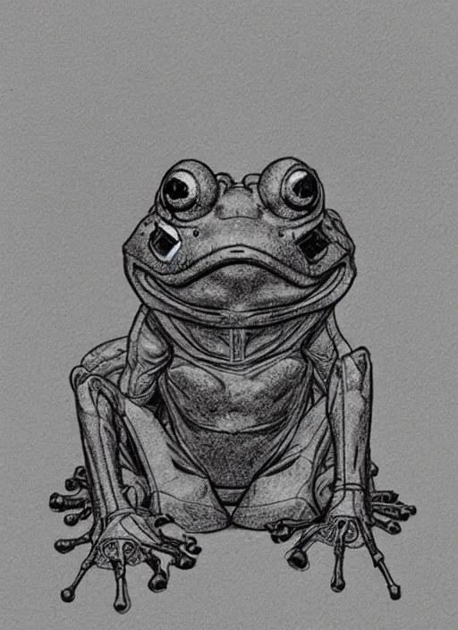 Image similar to cyberpunk frog, concept art, colorized pencil, highly detailed, Akihiko Yoshida