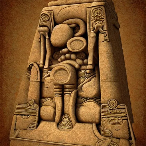 Image similar to old maya invention, mystical device, very complicated, 3 d digital art, high details