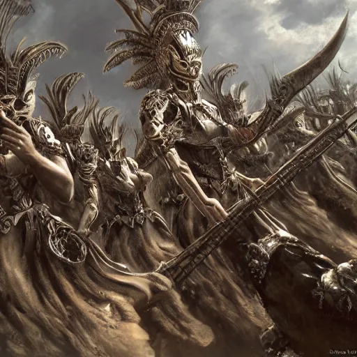 Prompt: marching band playing music, intricate detail, royo, vallejo, frazetta, giger, whealan, hd, unreal engine,