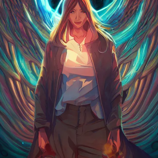 Image similar to the second coming of my waifu by dan mumford, yusuke murata, makoto shinkai, ross tran, cosmic, heavenly, god rays, intricate detail, cinematic, 8 k, cel shaded, unreal engine, featured on artstation, pixiv