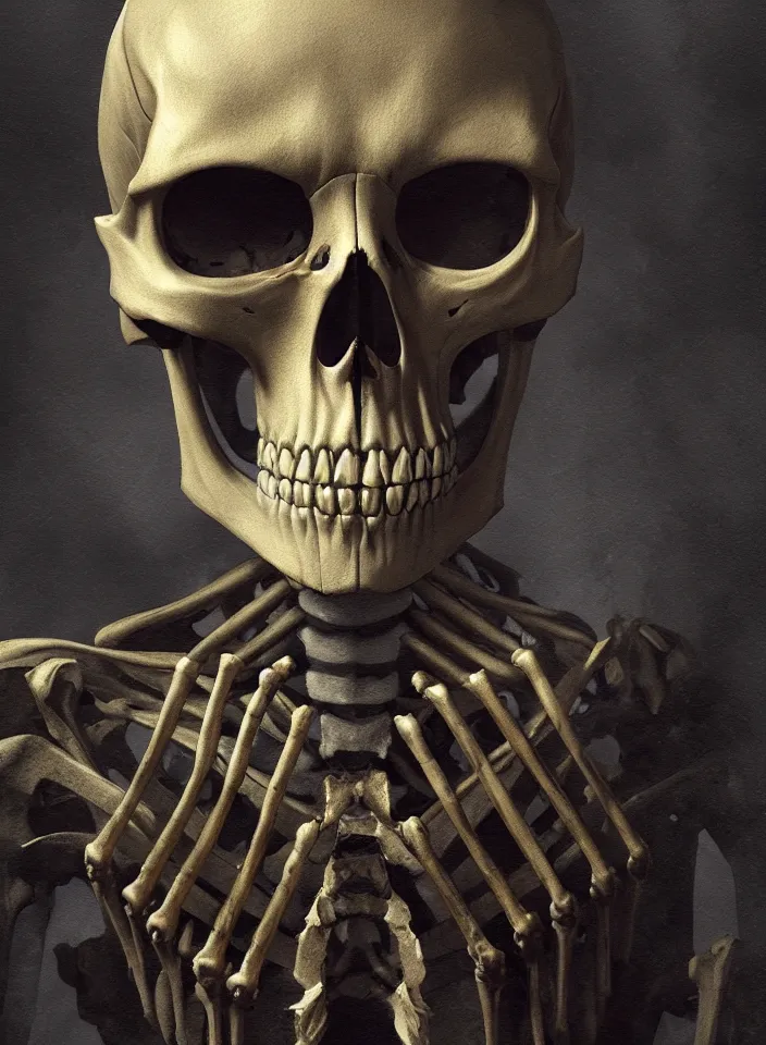 Image similar to a portrait of an undead skeleton mage from skyrim, fantasy setting, dark environment, serene colors, soft lighting, atmospheric, cinematic, moody, in the style of diego koi, gina heyer, luiz escanuela, art by alyssa monk, hyperrealism, rule of thirds, golden ratio, oil on canvas, 8 k