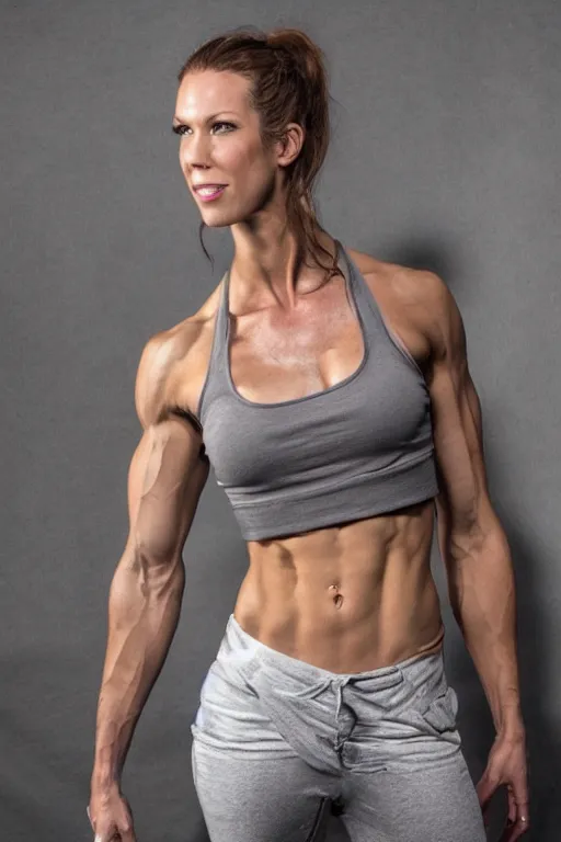 Image similar to Marisha Ray is a jacked muscle builder gigachad, grayscale photography, Critical Role