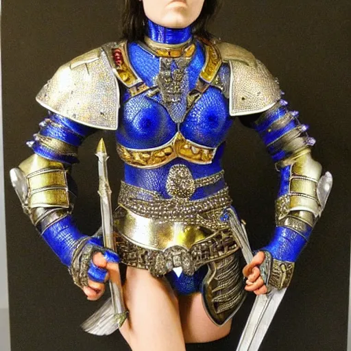 Image similar to beautiful warrior with sapphire encrusted armour, highly detailed,